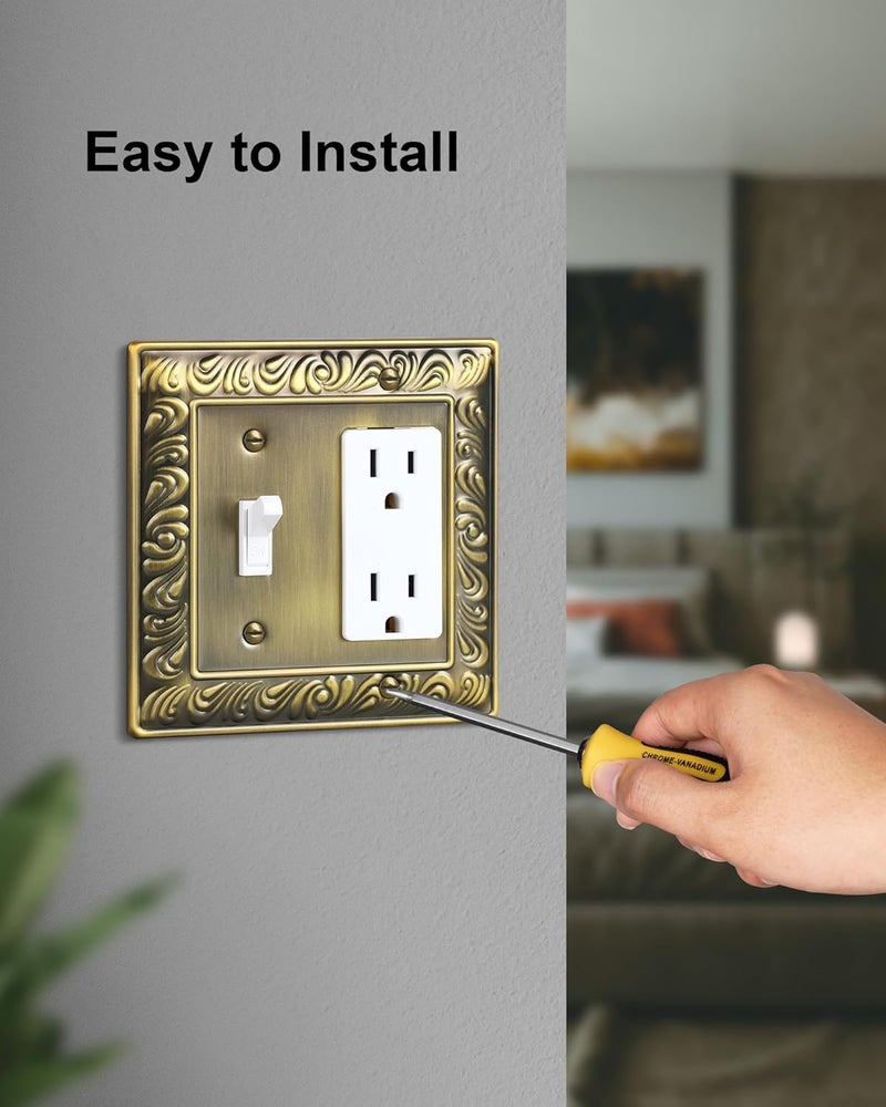 treewell 2-Pack Combo Toggle/Decorator Light Switch Cover Plate, Paisley Pattern Decorative Wall Outlet Cover Plate, Antique Brass Electrical Outlet Covers, Metal Wall Switch Plates and Outlet Covers - Image 5